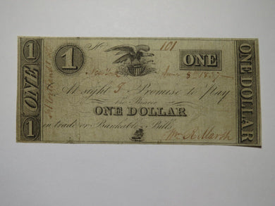 $1 1837 New York NY Obsolete Currency Bank Note Bill William R Marsh Harris H687