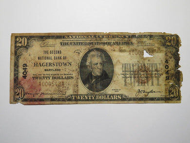 $20 1929 Hagerstown Maryland MD National Currency Bank Note Bill Charter #4049