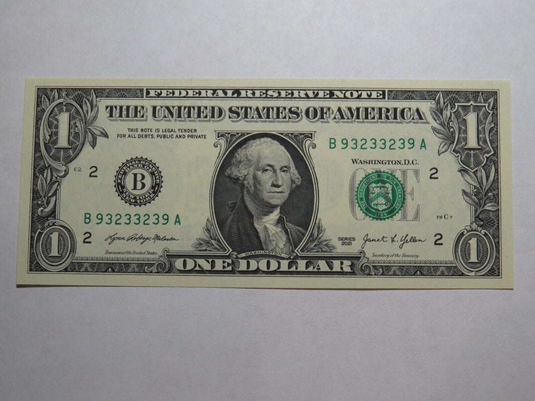 $1 2021 Radar Serial Number Federal Reserve Currency Bank Note Bill UNC 93233239
