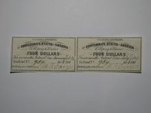 Load image into Gallery viewer, $4 1861 Confederate Bond Coupon Certificate Uncut Sheet Currency Bank Note Bill