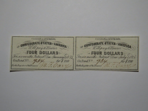 $4 1861 Confederate Bond Coupon Certificate Uncut Sheet Currency Bank Note Bill