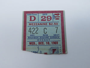December 10, 1969 Rangers Vs. Boston Bruins Hockey Ticket Stub Bobby Orr Goal