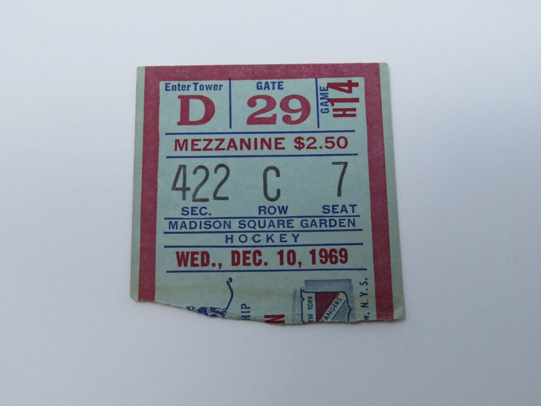 December 10, 1969 Rangers Vs. Boston Bruins Hockey Ticket Stub Bobby Orr Goal