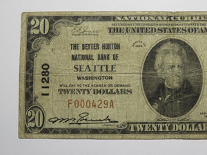 $20 1929 Seattle Washington WA National Currency Bank Note Bill Charter #11280