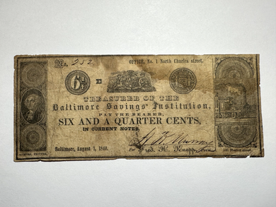 $.06 1840 Baltimore Maryland Obsolete Currency Bank Note Bill Baltimore Savings