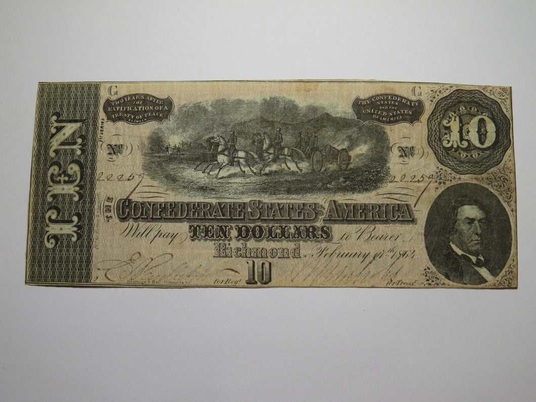 $10 1864 Richmond Virginia VA Confederate Currency Bank Note Bill RARE T68 VF