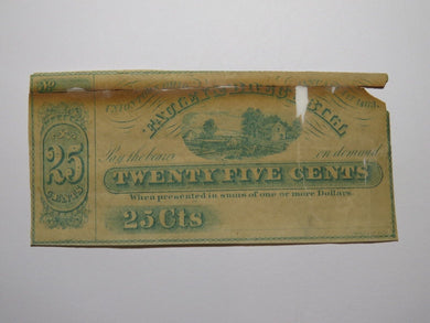 $.25 1863 Uniontown Ohio OH Obsolete Currency Bank Note Bill Fauley & Brechbill