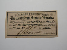 Load image into Gallery viewer, $17.50 1863 Confederate Bond Coupon Certificate Currency Bank Note Bill UNC