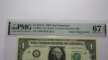 Load image into Gallery viewer, $1 2017 Radar Serial Number Federal Reserve Currency Bank Note Bill PMG UNC67EPQ