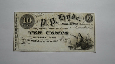 $.10 1852 Jordanville New York NY Obsolete Currency Bank Note Bill P.P Hyde CU