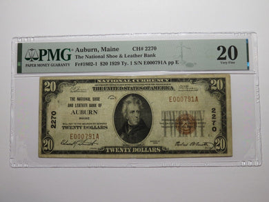 $20 1929 Auburn Maine ME National Currency Bank Note Bill Charter #2270 VF20