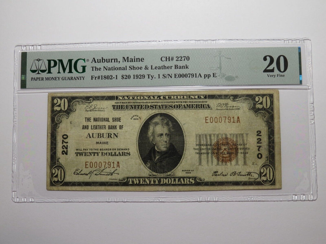 $20 1929 Auburn Maine ME National Currency Bank Note Bill Charter #2270 VF20