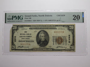 $20 1929 Grand Forks North Dakota National Currency Bank Note Bill Ch #2570 VF20