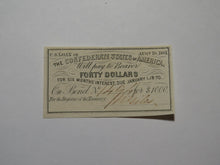 Load image into Gallery viewer, $40 1861 Confederate Bond Coupon Certificate Currency Bank Note Bill UNC