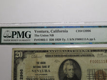 Load image into Gallery viewer, $20 1929 Ventura California National Currency Bank Note Bill 12996 Binary Serial