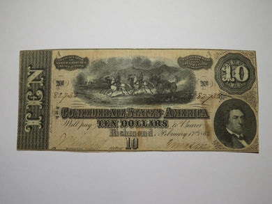 $10 1864 Richmond Virginia VA Confederate Currency Bank Note Bill RARE T68 FINE+