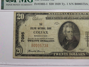$20 1929 Colfax Washington National Currency Bank Note Bill Ch. #7095 VF25 PMG
