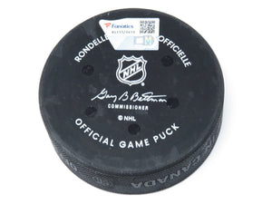 2022-23 Edmonton Oilers Vs. Carolina Hurricanes Game Used NHL Puck -McDavid 4 Pt