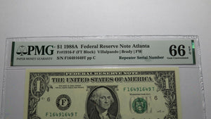 $1 1988 Repeater Serial Number Federal Reserve Currency Bank Note Bill PMG UNC66
