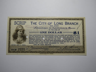 $1 1934 Long Branch New Jersey NJ Obsolete Currency Bank Note Scrip City of LB!