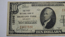 Load image into Gallery viewer, $10 1929 Highland Park New Jersey NJ National Currency Bank Note Bill #12598 VF+