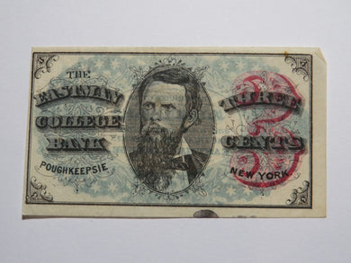 $.03 1870's Poughkeepsie New York Obsolete Currency Note Eastman College