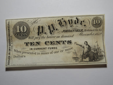$.10 1852 Jordanville New York Obsolete Currency Bank Note Bill P.P. Hyde UNC+++