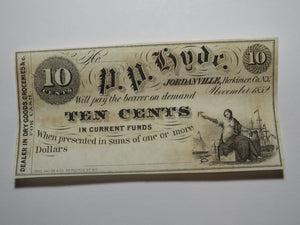 $.10 1852 Jordanville New York Obsolete Currency Bank Note Bill P.P. Hyde UNC+++