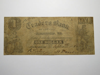 $1 1861 Richmond Virginia Obsolete Currency Bank Note Bill Traders Bank of VA