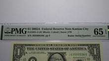Load image into Gallery viewer, $1 2003 Radar Serial Number Federal Reserve Currency Bank Note Bill PMG UNC65EPQ