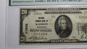 $20 1929 Kasson Minnesota MN National Currency Bank Note Bill Ch #11042 VF25 PMG