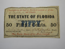 Load image into Gallery viewer, $.50 1863 Tallahassee Florida FL Obsolete Currency Bank Note Bill State of FL