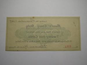 $.25 1907 Lewisburg Ohio Obsolete Currency Note Bill Moore's Cheery Study UNC++