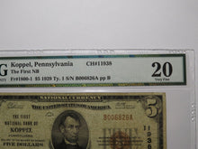 Load image into Gallery viewer, $5 1929 Koppel Pennsylvania National Currency Bank Note Bill Ch. #11938 VF20 PMG