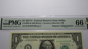 $1 2017 Repeater Serial Number Federal Reserve Currency Bank Note Bill PMG UNC66