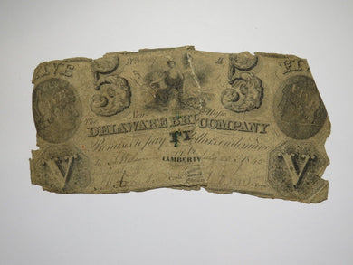 $5 1845 Lambertville New Jersey Obsolete Currency Bank Note Bill Delaware Bridge
