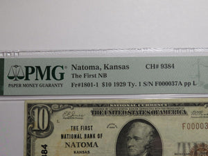 $10 1929 Natoma Kansas KS National Currency Bank Note Bill Ch. #9384 VF30 PMG