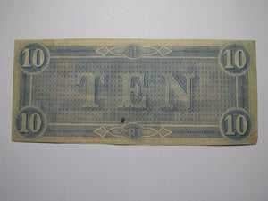 $10 1864 Richmond Virginia VA Confederate Currency Bank Note Bill RARE T68 VF