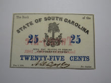 Load image into Gallery viewer, $.25 1863 Charleston South Carolina Obsolete Currency Bank Note State of SC UNC