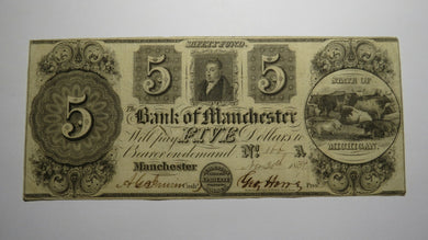 $5 1837 Manchester Michigan MI Obsolete Currency Note Bill! Bank of Manchester