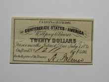 Load image into Gallery viewer, $20 1861 Confederate Bond Coupon Certificate Currency Bank Note Bill UNC