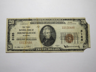 $20 1929 Birmingham Alabama AL National Currency Bank Note Bill Charter #3185