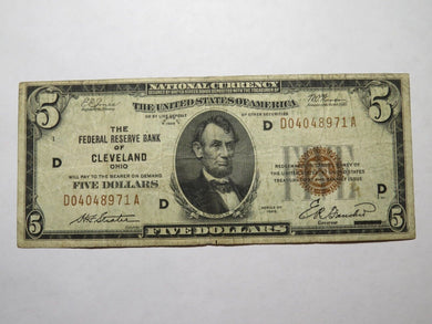 $5 1929 Cleveland Ohio OH National Currency Note Federal Reserve Bank FINE+