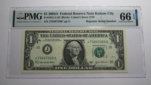 $1 2003A Repeater Serial Number Federal Reserve Currency Bank Note Bill UNC66EPQ