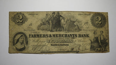 $2 1854 Middletown Point New Jersey NJ Obsolete Currency Bank Note Bill! Keyport
