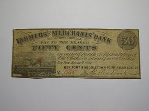 $.50 1862 Middletown Point New Jersey Obsolete Currency Bank Note Bill Keyport