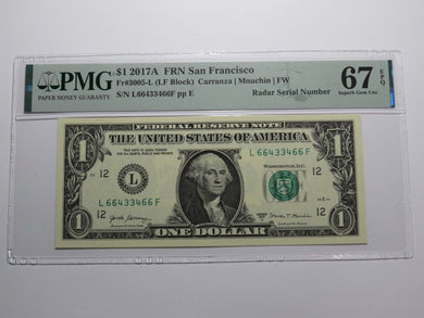 $1 2017 Radar Serial Number Federal Reserve Currency Bank Note Bill PMG UNC67EPQ