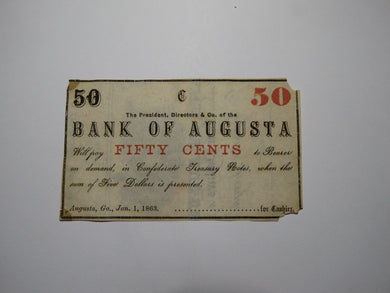 $.50 1863 Augusta Georgia GA Obsolete Currency Bank Note Bill! Augusta Insurance