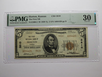 $5 1929 Horton Kansas KS National Currency Bank Note Bill Ch. #3810 VF30