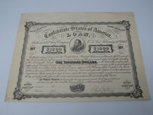 Load image into Gallery viewer, $1,000 1863 Confederate Bond Certificate Currency Bank Note Bill UNC 14&quot; X 11&quot;